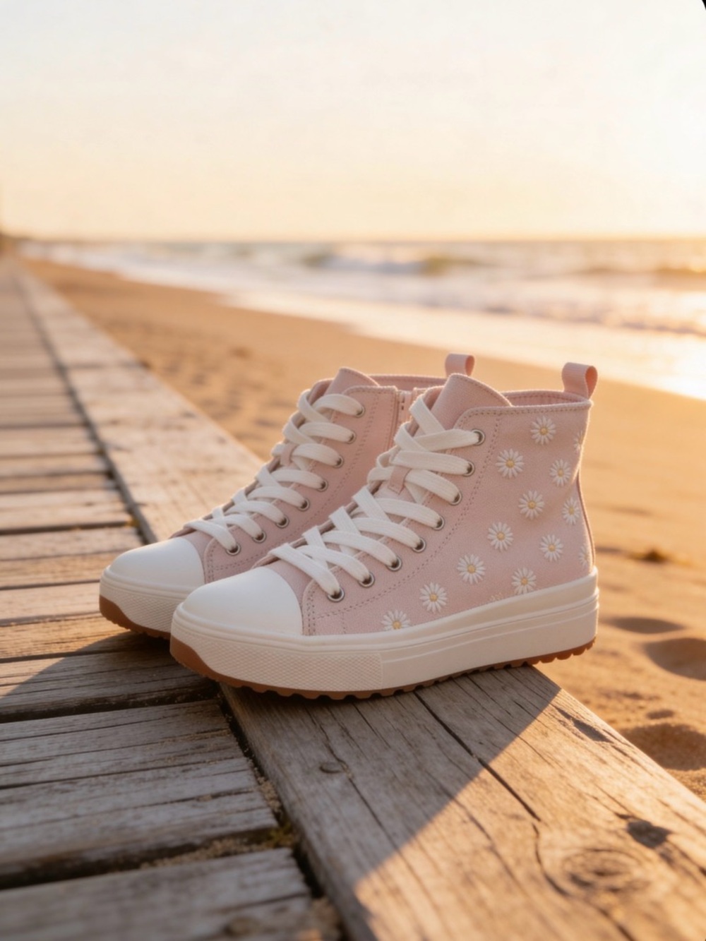 art class Light Pink High-Top Daisy Canvas Sneakers